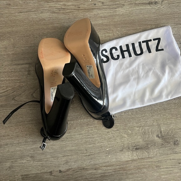schutz black strappy heels
